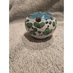 Flower Frog Made In Italy White Green Turquoise Floral Greenery Handpainted